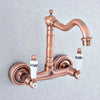 Red Copper Brass Wall Mounted Two Handles Levers Kitchen Sink Faucet