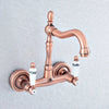 Red Copper Brass Wall Mounted Two Handles Levers Kitchen Sink Faucet