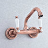 Red Copper Brass Wall Mounted Two Handles Levers Kitchen Sink Faucet