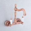 Red Copper Brass Wall Mounted Two Handles Levers Kitchen Sink Faucet