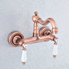 Red Copper Brass Wall Mounted Two Handles Levers Kitchen Sink Faucet