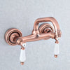 Red Copper Brass Wall Mounted Two Handles Levers Kitchen Sink Faucet