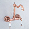 Red Copper Brass Wall Mounted Two Handles Levers Kitchen Sink Faucet