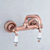 Red Copper Brass Wall Mounted Two Handles Levers Kitchen Sink Faucet