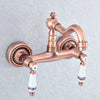 Red Copper Brass Wall Mounted Two Handles Levers Kitchen Sink Faucet