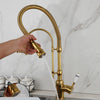 Spring Pull-Down Kitchen Faucet Brass Dual Spout Hot Cold Mixer Tap