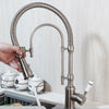 Spring Pull-Down Kitchen Faucet Brass Dual Spout Hot Cold Mixer Tap