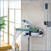 Square Glass Brass Waterfall Spout with Handheld Shower Mixer Tap
