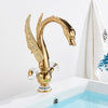 Swan Shape Bathroom Faucet Deck Mount Hot Cold Water Dual Handle Mixer