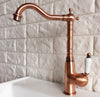 Swivel Spout Antique Red Copper Single Handle Bathroom Faucet