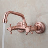Swivel Spout Brass Wall Mounted Basin Faucet Dual Handle Mixer Tap