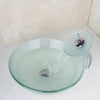 Tempered Glass Bathroom Basin Sink with Waterfall Faucet Pop-Up Drain