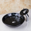 Tempered Glass Bathroom Basin Sink with Waterfall Faucet Pop-Up Drain