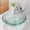 Tempered Glass Bathroom Basin Sink with Waterfall Faucet Pop-Up Drain
