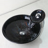 Tempered Glass Bathroom Basin Sink with Waterfall Faucet Pop-Up Drain