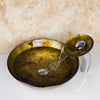 Tempered Glass Bathroom Basin Sink with Waterfall Faucet Pop-Up Drain