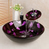 Tempered Glass Bathroom Basin Sink with Waterfall Faucet Pop-Up Drain