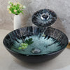 Tempered Glass Bathroom Basin Sink with Waterfall Faucet Pop-Up Drain