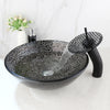 Tempered Glass Bathroom Basin Sink with Waterfall Faucet Pop-Up Drain