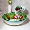 Tempered Glass Bathroom Basin Sink with Waterfall Faucet Pop-Up Drain