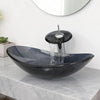Tempered Glass Oval Vanity Basin Sink Set Waterfall Faucet Pop-Up Drain