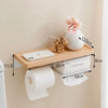 Toilet Paper Holder with Black Walnut Shelf for Bathroom Tissue Holder