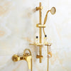 Gold Brass Bathroom Rainfall Shower Faucet Set Hot Cold Shower System