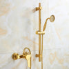 Gold Brass Bathroom Rainfall Shower Faucet Set Hot Cold Shower System