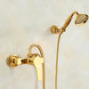 Gold Brass Bathroom Rainfall Shower Faucet Set Hot Cold Shower System