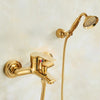 Gold Brass Bathroom Rainfall Shower Faucet Set Hot Cold Shower System