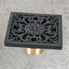 Brass Square Shower Drain Art-Carved Bathroom Floor Drain Strainer