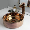 Rose Gold Round Vessel Sink with Faucet Ceramic Vessel Bathroom Sink