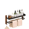 Double Wall Mounted Wood and Aluminum Bathroom Shelves Storage Rack