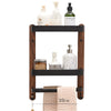 Double Wall Mounted Wood and Aluminum Bathroom Shelves Storage Rack