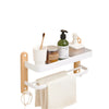 Double Wall Mounted Wood and Aluminum Bathroom Shelves Storage Rack