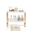 Double Wall Mounted Wood and Aluminum Bathroom Shelves Storage Rack