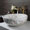 Bathroom Sinks Set Flower and Bird Painting Circular Ceramics Basin