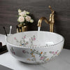 Bathroom Sinks Set Flower and Bird Painting Circular Ceramics Basin