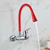 Brass Wall-Mounted Kitchen Faucet Dual-Hole Hot Cold Water Mixer Tap
