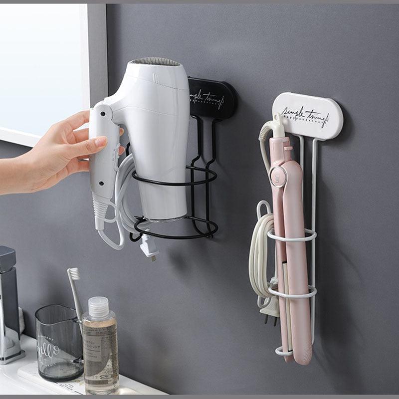 Wall Mount Hair Dryer Holder Straightener Curling Iron Storage Shelf Index Bath