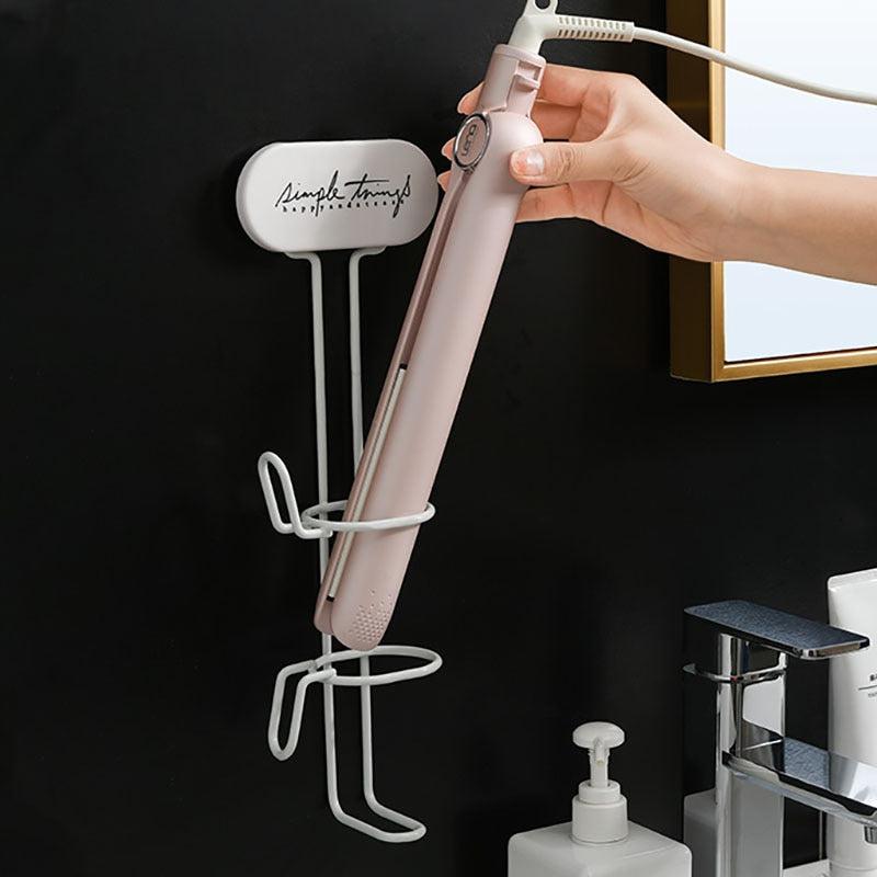 Wall Mount Hair Dryer Holder Straightener Curling Iron Storage Shelf Index Bath