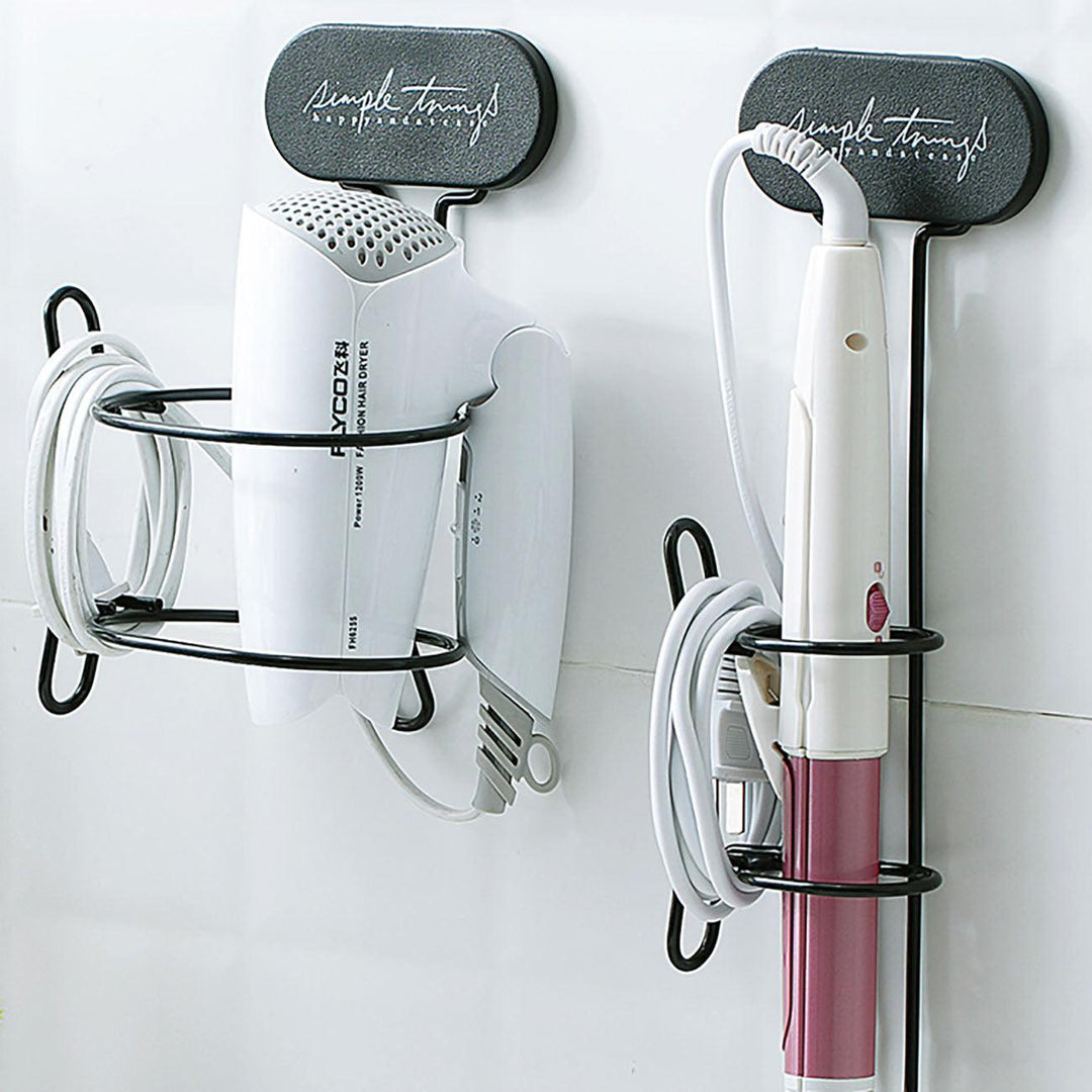 Wall Mount Hair Dryer Holder Straightener Curling Iron Storage Shelf Index Bath