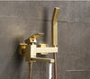 Wall Mounted Brass Bathtub Faucet Set Brush Gold Brass Square