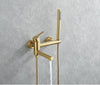 Wall Mounted Brass Bathtub Set Brush Gold Black Foldable Round Tap