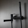 Wall Mounted Brass Bathtub Set Brush Gold Black Foldable Round Tap