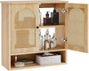 Wall Mounted Open Back Bathroom Cabinet Storage with Rattan Doors