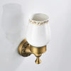 Wall Mounted Toothbrush Holder Ceramic Cup with Antique Carved Brass