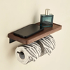 Walnut Wood Wall-Mount Tissue Holder Bathroom Toilet Paper with Shelf