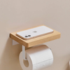 Walnut Wood Wall-Mount Tissue Holder Bathroom Toilet Paper with Shelf
