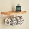 Walnut Wood Wall-Mount Tissue Holder Bathroom Toilet Paper with Shelf